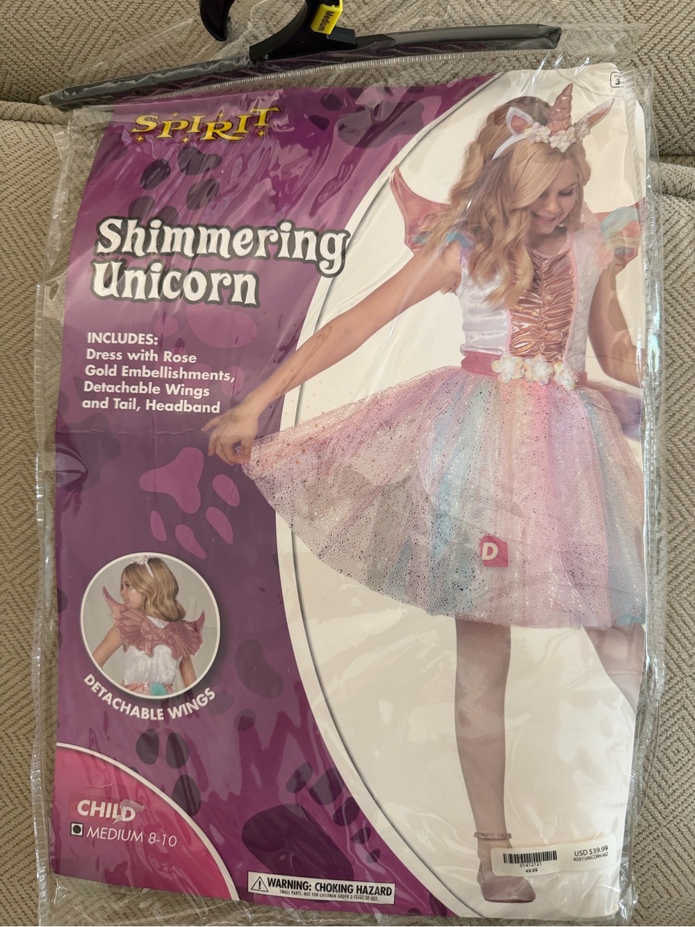 Spirit Shimmering Unicorn Costume - Pink, Gold, Pastel Multicolor